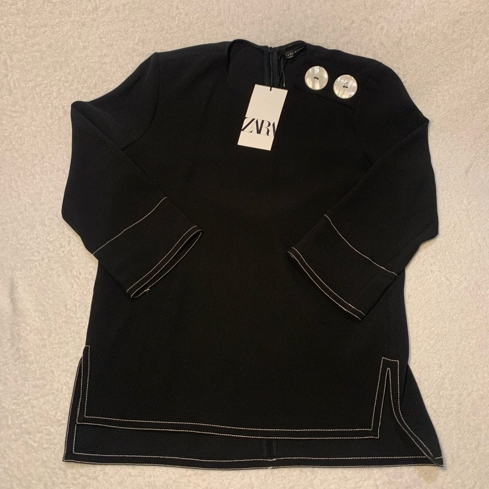 Zara Black Top with White Button Details